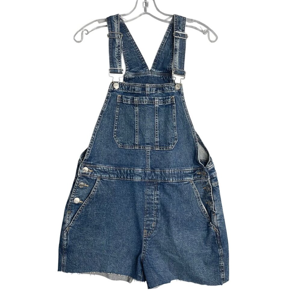 Gap Denim Shortalls Medium Wash Blue Womens S Cut Off Overalls Bibs